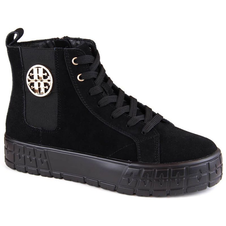 Skórzane zamszowe botki na platformie ocieplane Filippo W PAW470 czarne