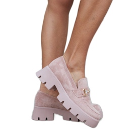 Różowe mokasyny z klamerką i cyrkoniami Gaiola