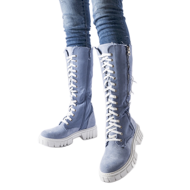 Niebieskie materiałowe ocieplane kozaki Palmer