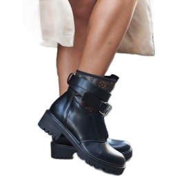 Czarne botki z ozdobnym paskiem Domus