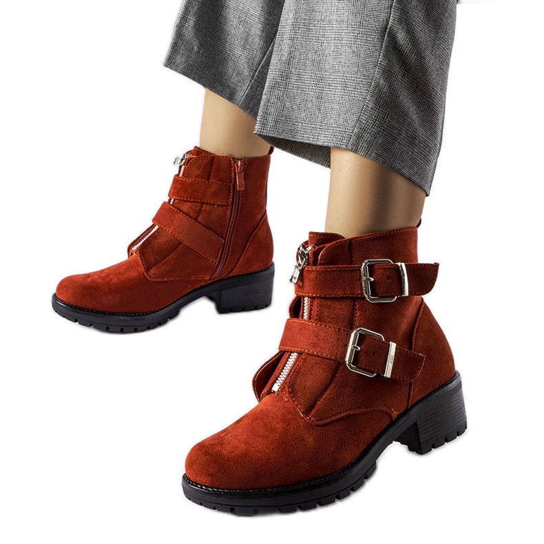 Czerwone ocieplane botki z suwakiem Pleasant