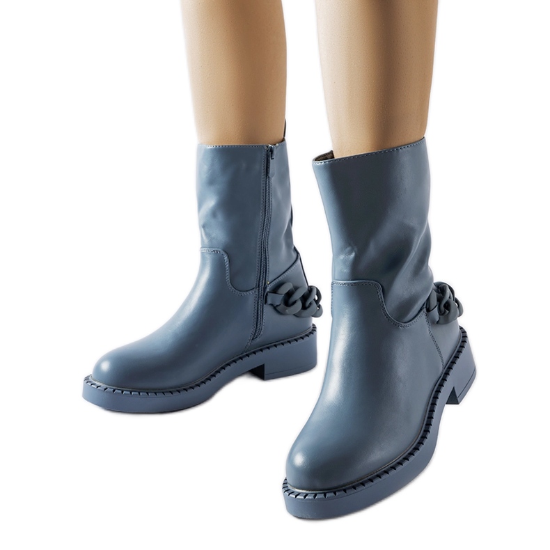 Inna Niebieskie ocieplane botki z łańcuchem Linera