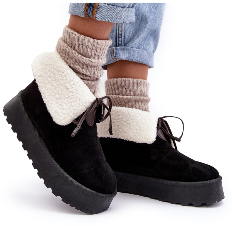 Śniegowce Na Platformie Z Kożuchem Czarne Olimuka