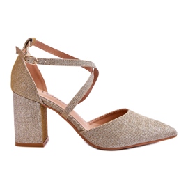 Modne Błyszczące Czółenka Na Słupku Złote złoty