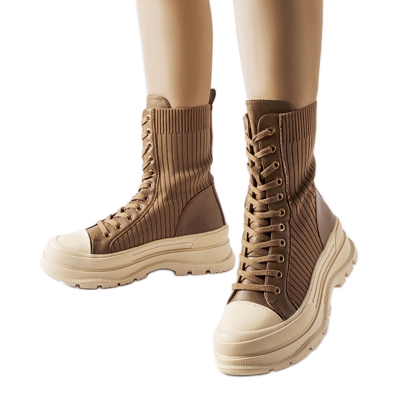 Brązowe skarpetowe workery gruba podeszwa Vitto