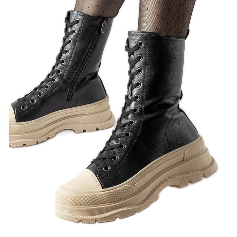 Czarne ocieplane buty gruba podeszwa Giselda