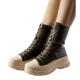 Ciemnozielone buty na grubej podeszwie Giselda