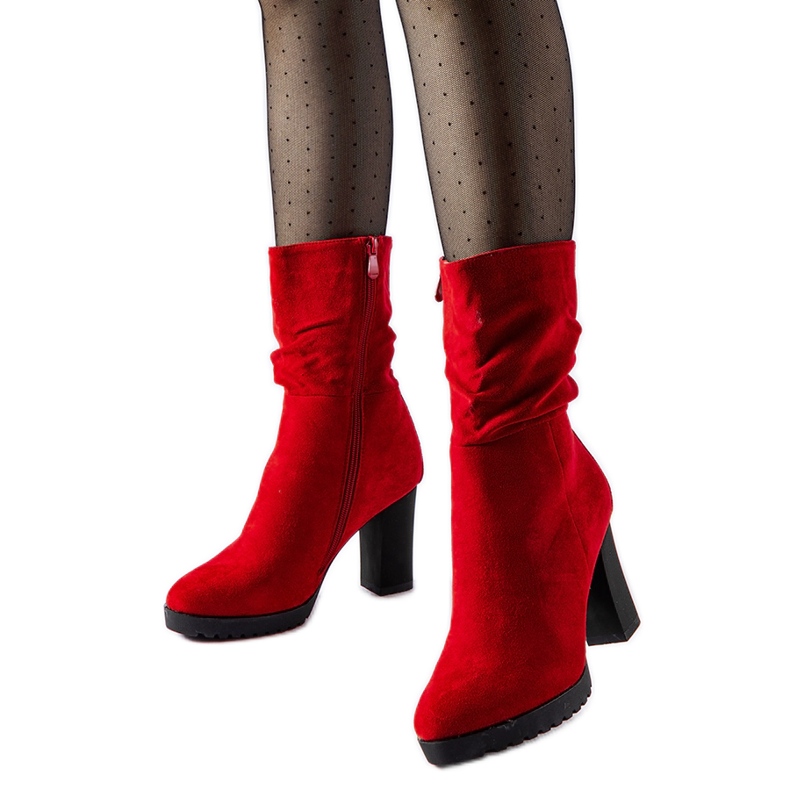 Inna Czerwone ocieplane botki na słupku Vigilio