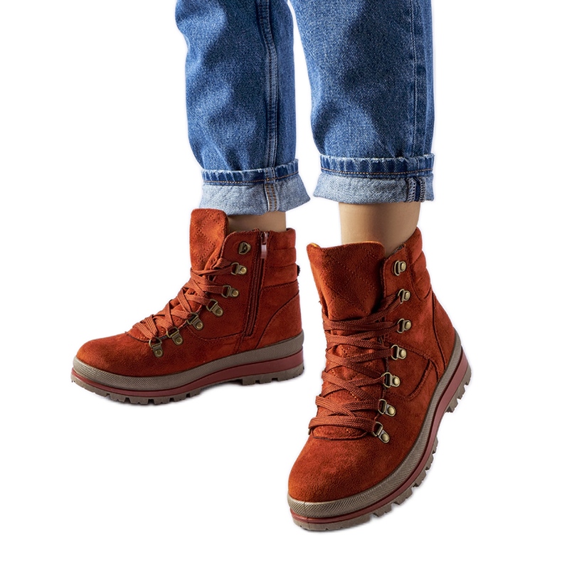 Czerwone ocieplane buty trekkingowe Mazara brązowe