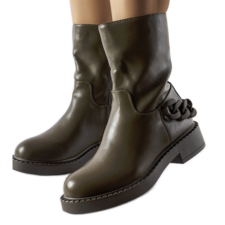 Inna Zielone ocieplane botki z łańcuchem Linera