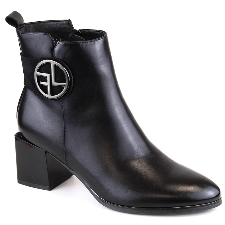 Botki damskie na ozdobnym słupku ocieplane czarne Potocki SZ12227