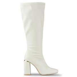 Beżowe kozaki z ekoskóry na wysokim słupku beżowy