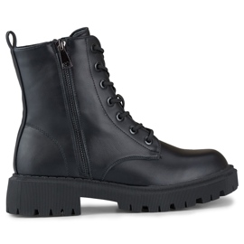 Wiązane botki damskie z ekoskóry czarne workery