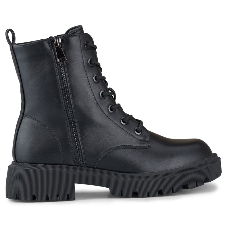 Wiązane botki damskie z ekoskóry czarne workery