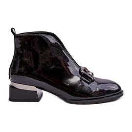 Vinceza Lakierowane Botki Damskie Na Niskim Obcasie Ocieplane Czarne Loos