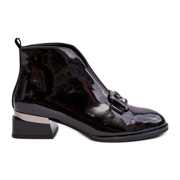 Vinceza Lakierowane Botki Damskie Na Niskim Obcasie Ocieplane Czarne Loos