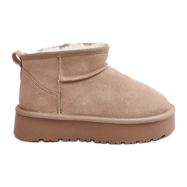 Modne Zamszowe Niskie Śniegowce Jasnobeżowe Nucca beżowy