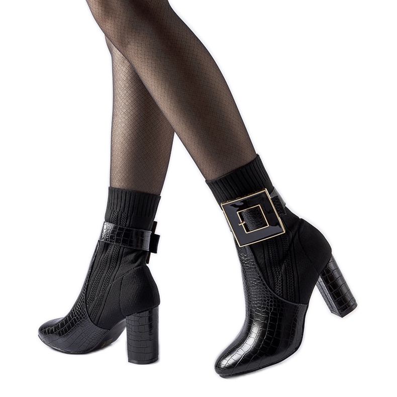 Czarne skarpetkowe botki zwierzęcy wzór Enrice