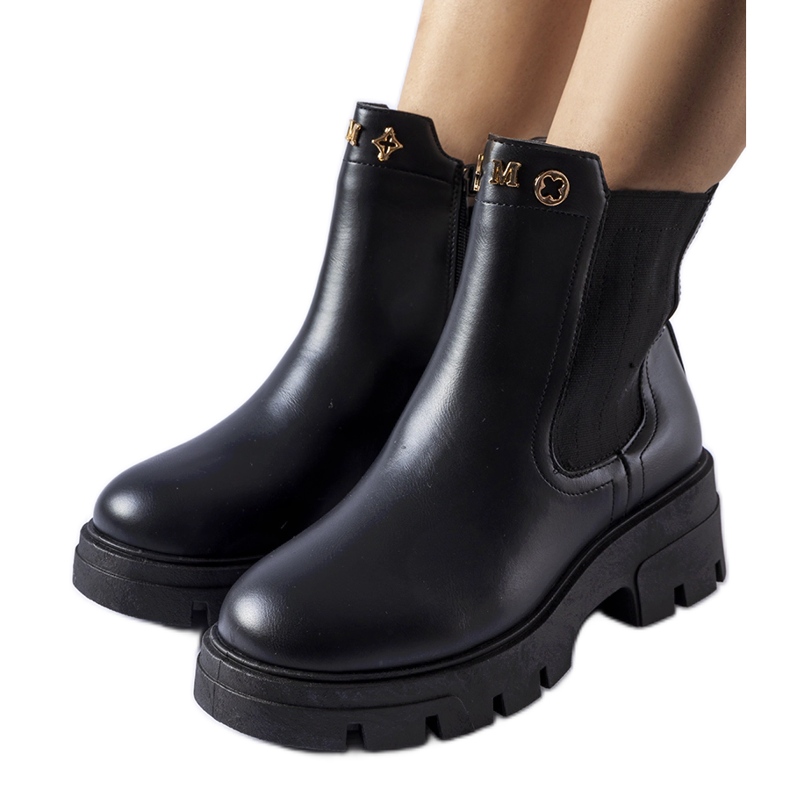 Czarne ocieplane ozdobne botki Federica