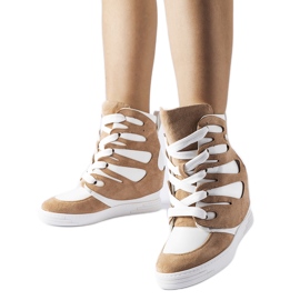 Biało-beżowe sneakersy na koturnie Pantaleone beżowy