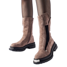 Brązowe ocieplane botki ozdobny nosek Bologna