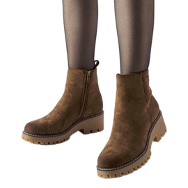 Brązowe ocieplane botki gruba podeszwa Pieve