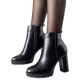 Czarne ocieplane botki na wysokim słupku Mulini