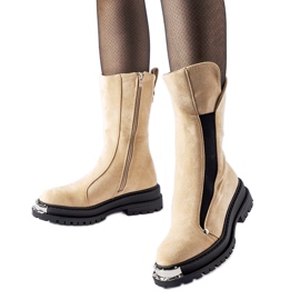 Beżowe ocieplane botki ozdobny nosek Bologna beżowy