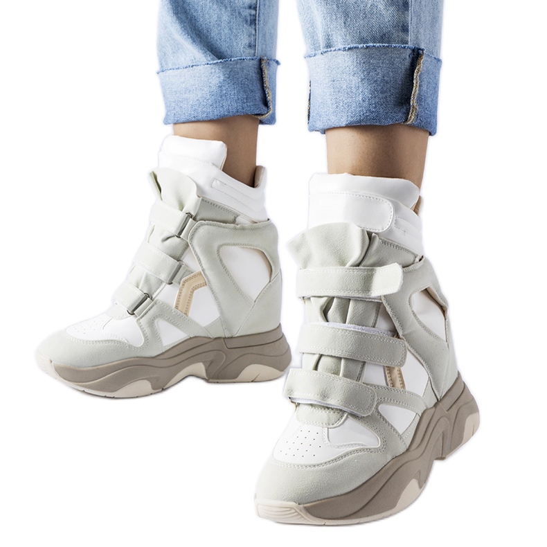 Biało-miętowe sneakersy na koturnie Novarese białe