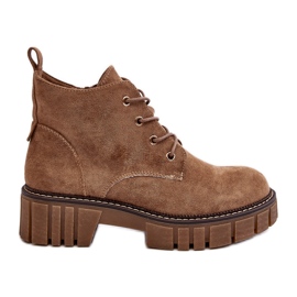 Sergio Leone Zamszowe Ocieplane Botki Sznurowane Ciemnobeżowe Bjorg beżowy