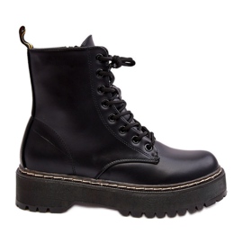 Damskie Sznurowane Botki Trapery Czarne Maddis