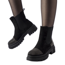 Czarne botki z cyrkoniami eko-zamsz Grinzane