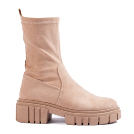 Beżowe wysokie botki zamszowe damskie Shelovet beżowy