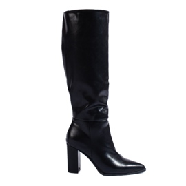 Eleganckie czarne kozaki na obcasie z ekologicznej skóry Shelovet