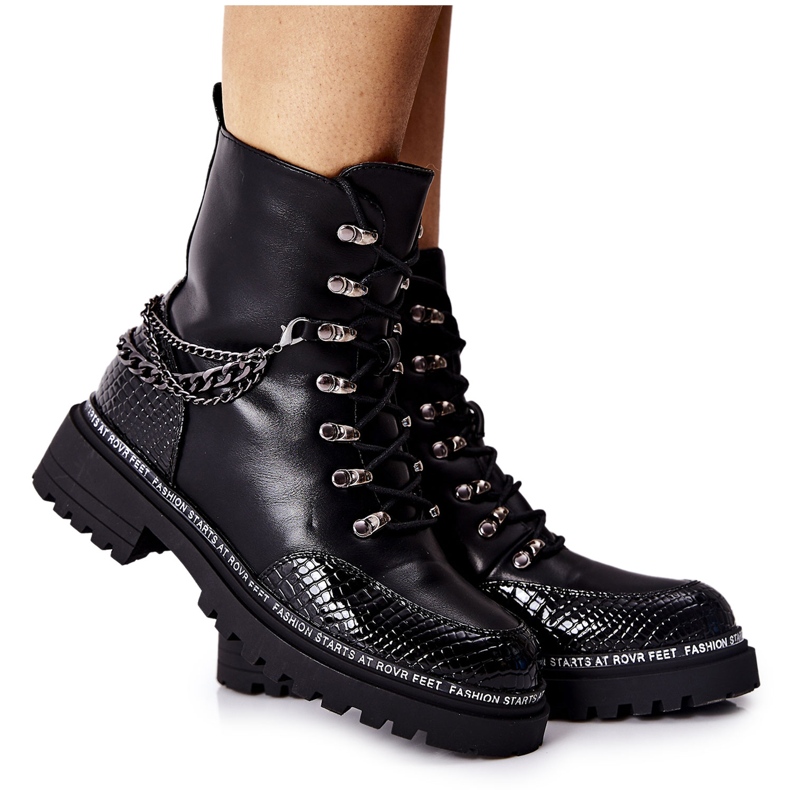 S.Barski Ocieplane Workery Z Łańcuchami Czarne