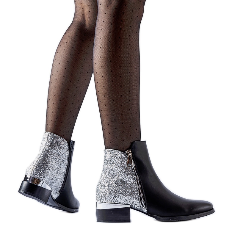 Czarne botki z połyskującym tyłem Olindo