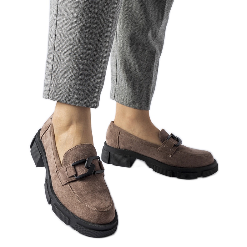 Brązowe masywne mokasyny z klamerką