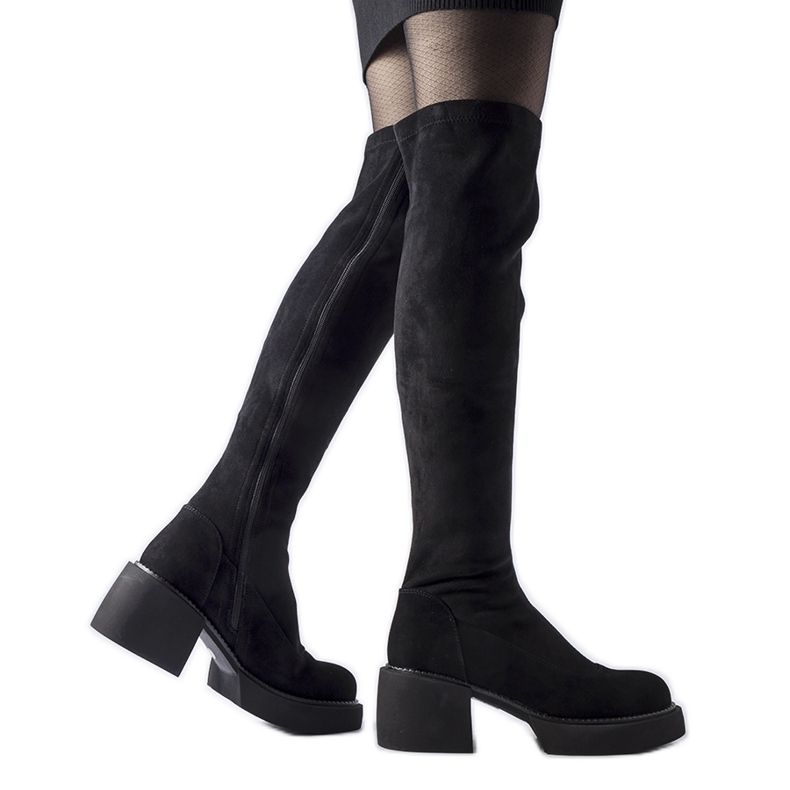 Czarne długie ciepłe kozaki eko-zamsz