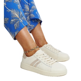 Beżowe skórzane wiązane sneakersy beżowy