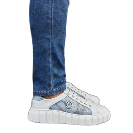 Biało-niebieskie skórzane sneakersy białe