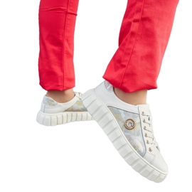 Beżowe skórzane sneakersy z cyrkoniami beżowy