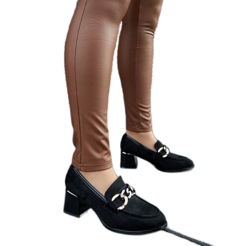 Czarne czółenka na klocku eko-zamsz