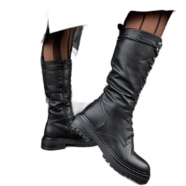 Czarne wysokie wiązane workery Montepiano