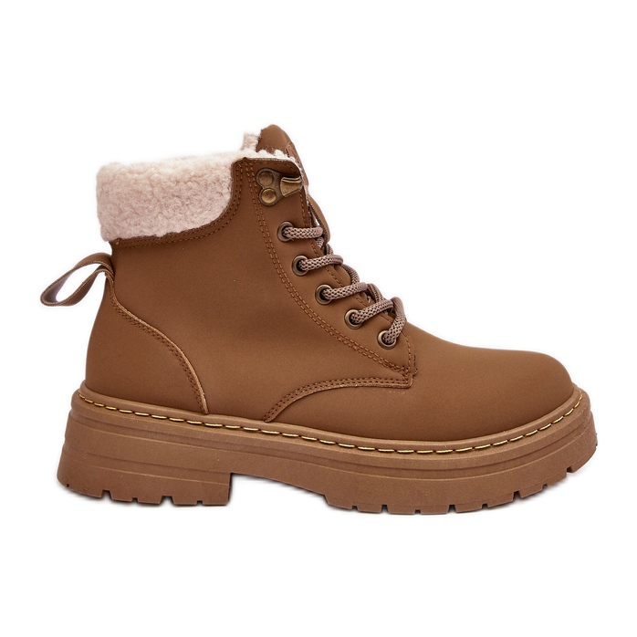 Trapery Damskie Skórzane Z Kożuchem Brązowe Lynnvia