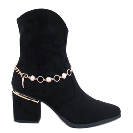 Botki na obcasie z łańcuszkiem Bralin Black czarne