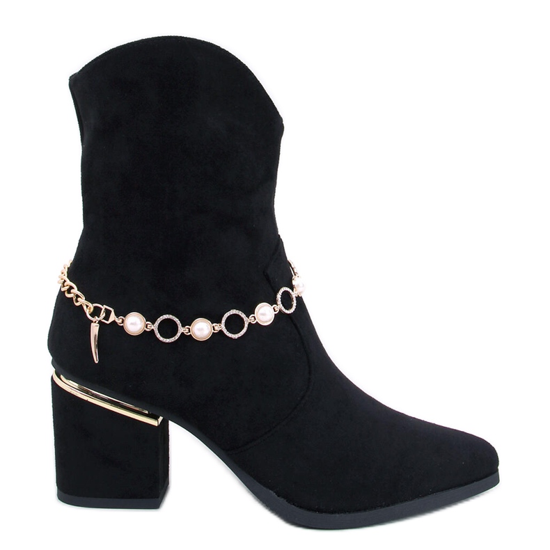 Botki na obcasie z łańcuszkiem Bralin Black czarne