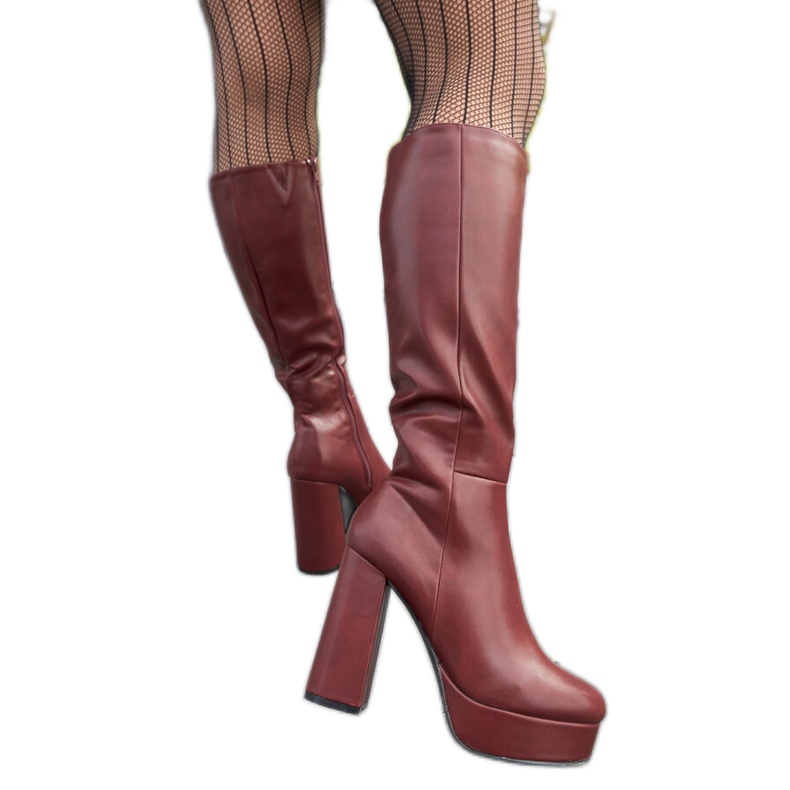 Bordowe kozaki na platformie i słupku Zoccorino czerwone