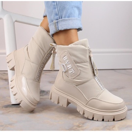 Śniegowce botki damskie na suwak ocieplane beżowe Filippo DBT4960 beżowy