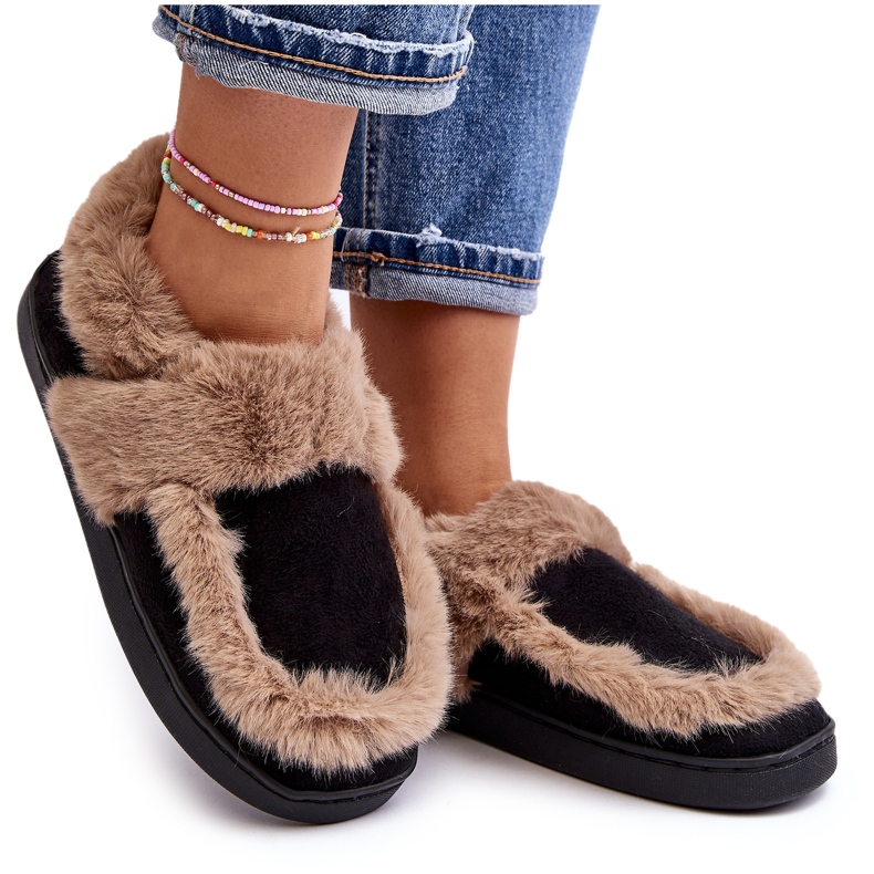 Damskie Kapcie Z Futerkiem Czarne Sailey