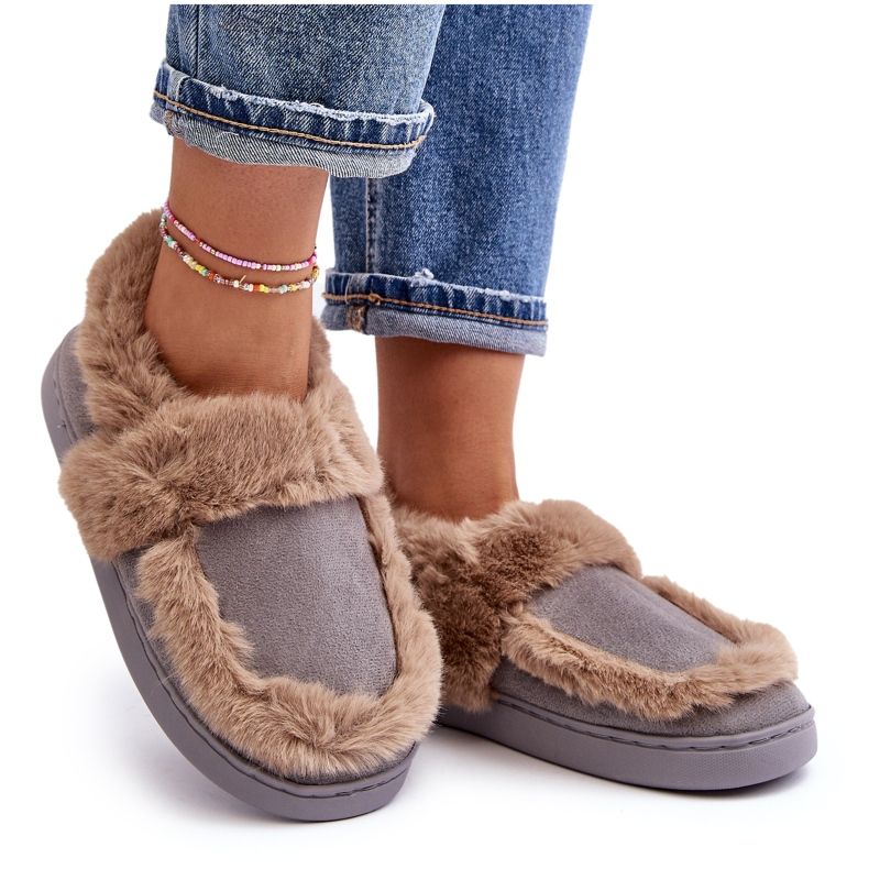 Damskie Kapcie Z Futerkiem Szare Sailey